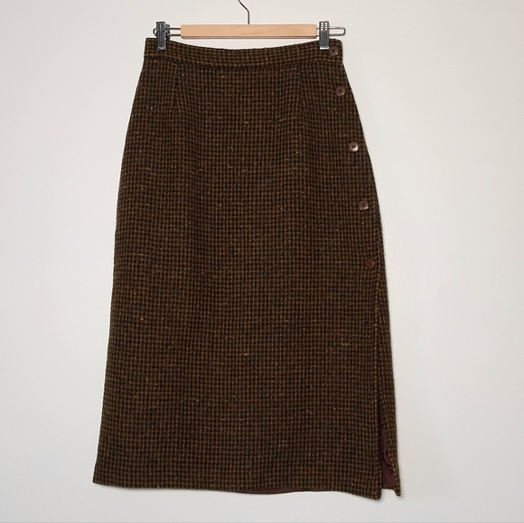 Vintage Dresses & Skirts - Vintage Skirt Wool Tweed Long Pencil Button Down Side Hobnobber Toronto